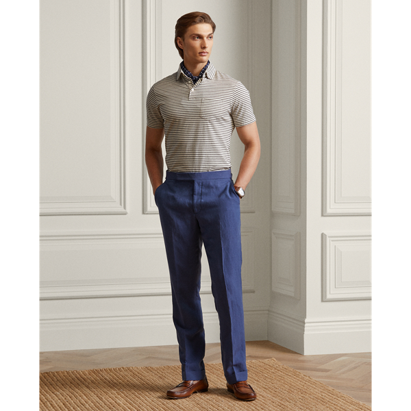 Light Navy Gregory Hand-Tailored Silk-Linen Trouser Purple Label 1