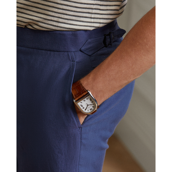 Light Navy Gregory Hand-Tailored Silk-Linen Trouser Purple Label 6