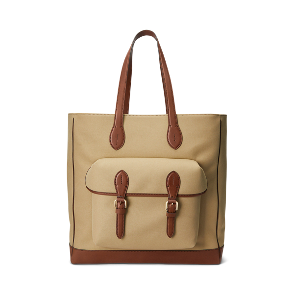 Bolso tote de loneta con ribete de piel
