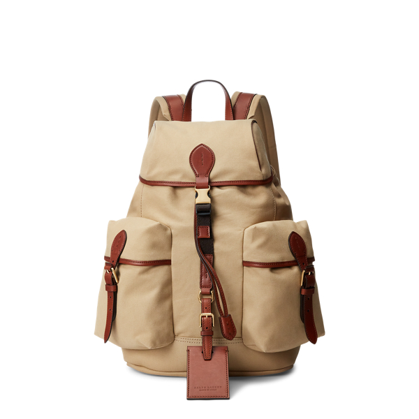 Leather Trim Canvas Backpack