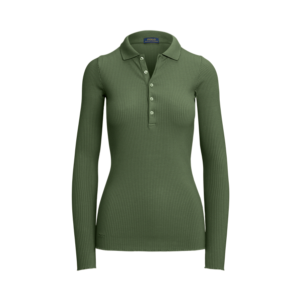 Rib knit Long Sleeve Polo Shirt for Women Ralph Lauren PT