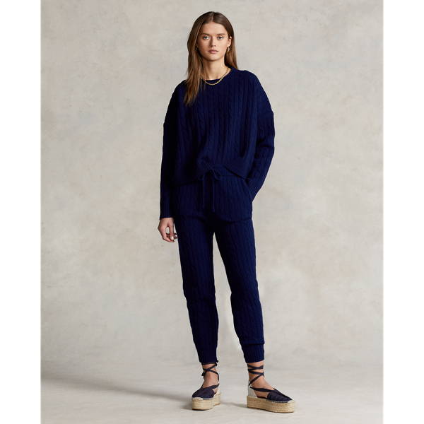 Bright Navy Cable-Knit Cropped Wool-Cashmere Sweater Polo Ralph Lauren 4