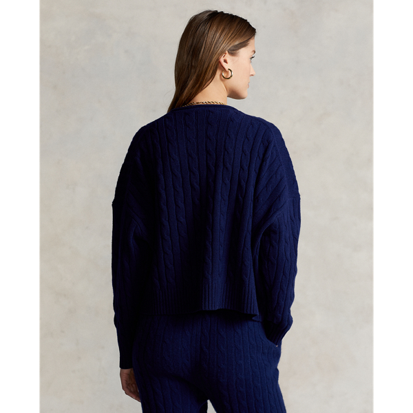 Bright Navy Cable-Knit Cropped Wool-Cashmere Sweater Polo Ralph Lauren 5