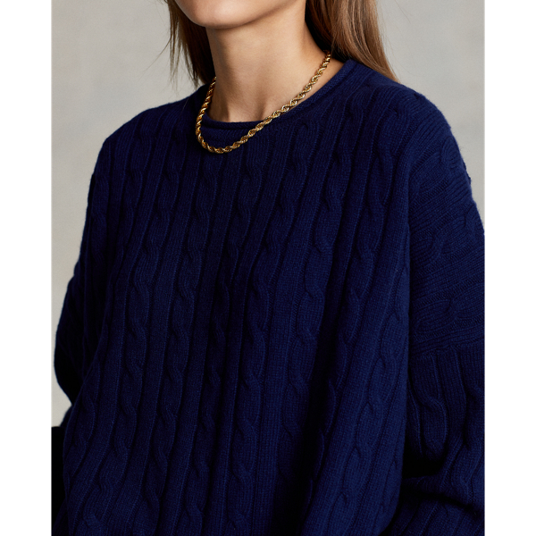 Bright Navy Cable-Knit Cropped Wool-Cashmere Sweater Polo Ralph Lauren 6