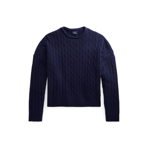 Bright Navy Cable-Knit Cropped Wool-Cashmere Sweater Polo Ralph Lauren 2