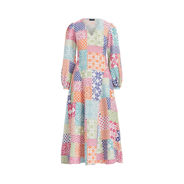 Robe patchwork manches bouffantes en lin Polo Ralph Lauren en 1
