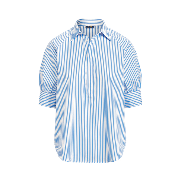 Gestreept katoenen shirt met pofmouwen