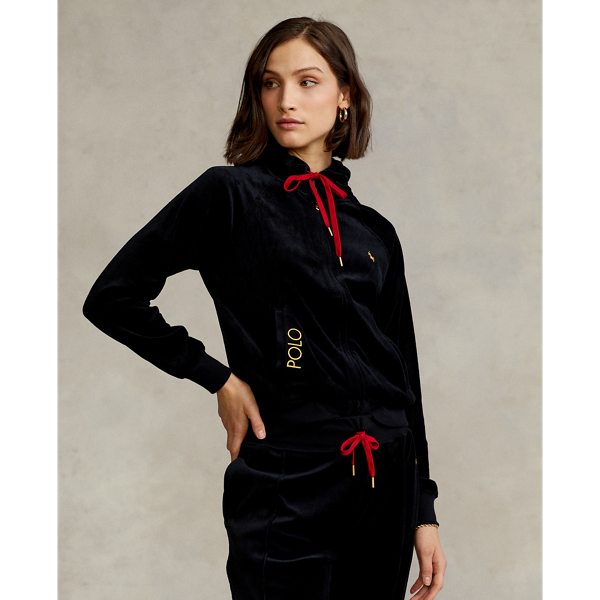 Logo Velour Full Zip Hoodie for Women Ralph Lauren QA