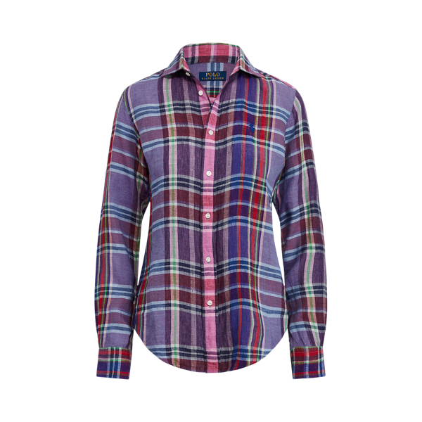 Classic Fit Plaid Linen Shirt