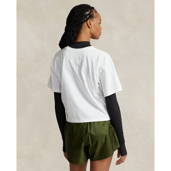 Ceramic White Cropped Cotton Jersey T-Shirt RLX 5