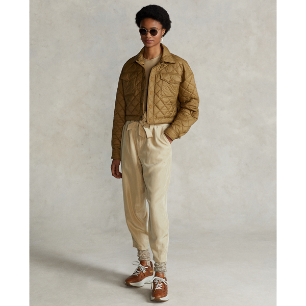 Water-Repellent Cropped Quilted Jacket