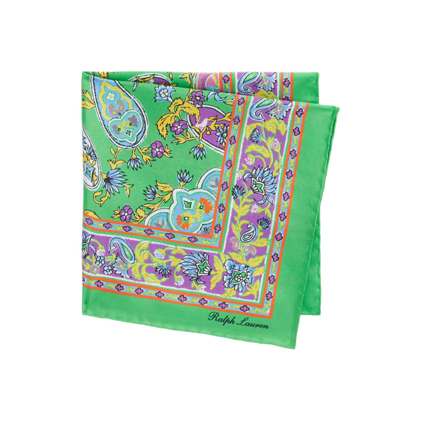 Green Paisley Silk Pocket Square Purple Label 2