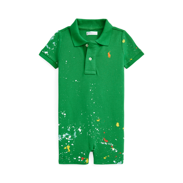 Paint-Splatter Cotton Mesh Polo Shortall