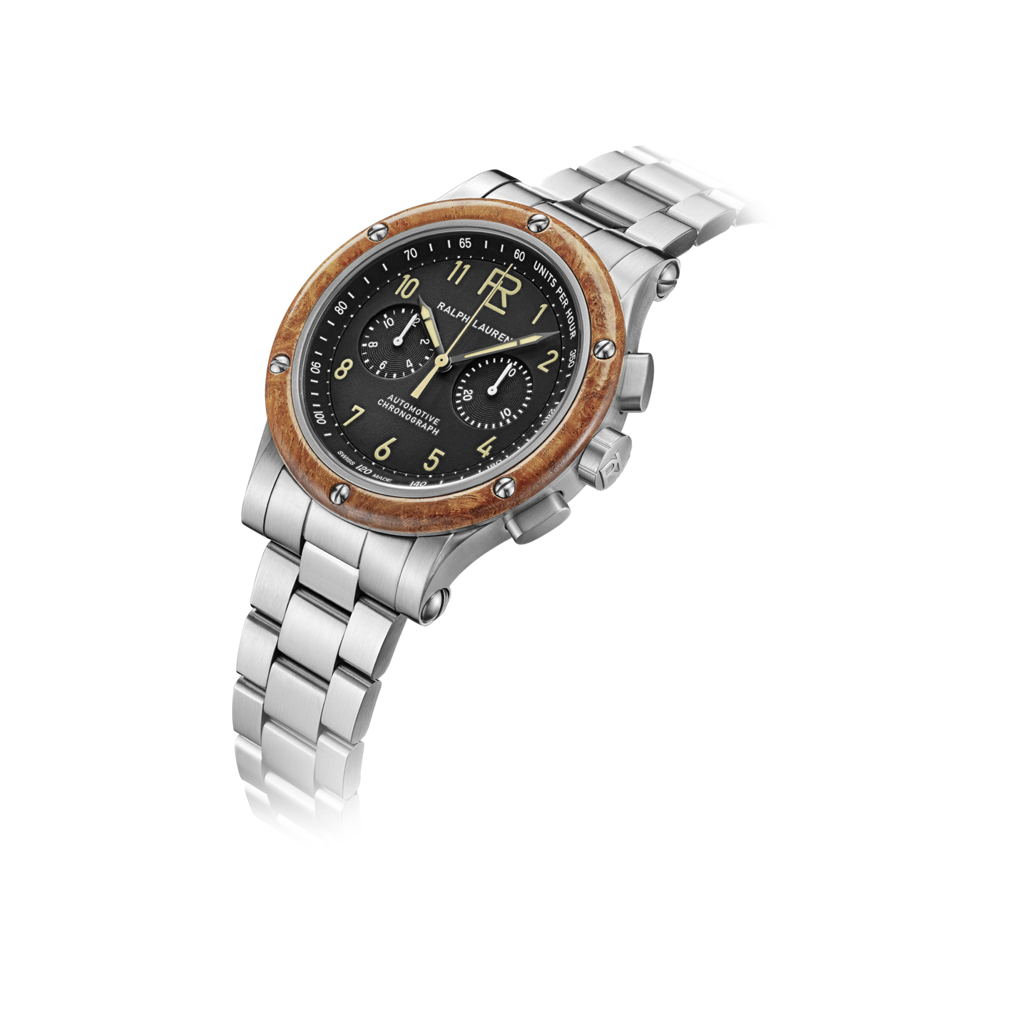 Мужские часы Ralph Lauren 42 MM Chronograph Steel Wood Bezel Watch, цвет: Чёрный — фото 1