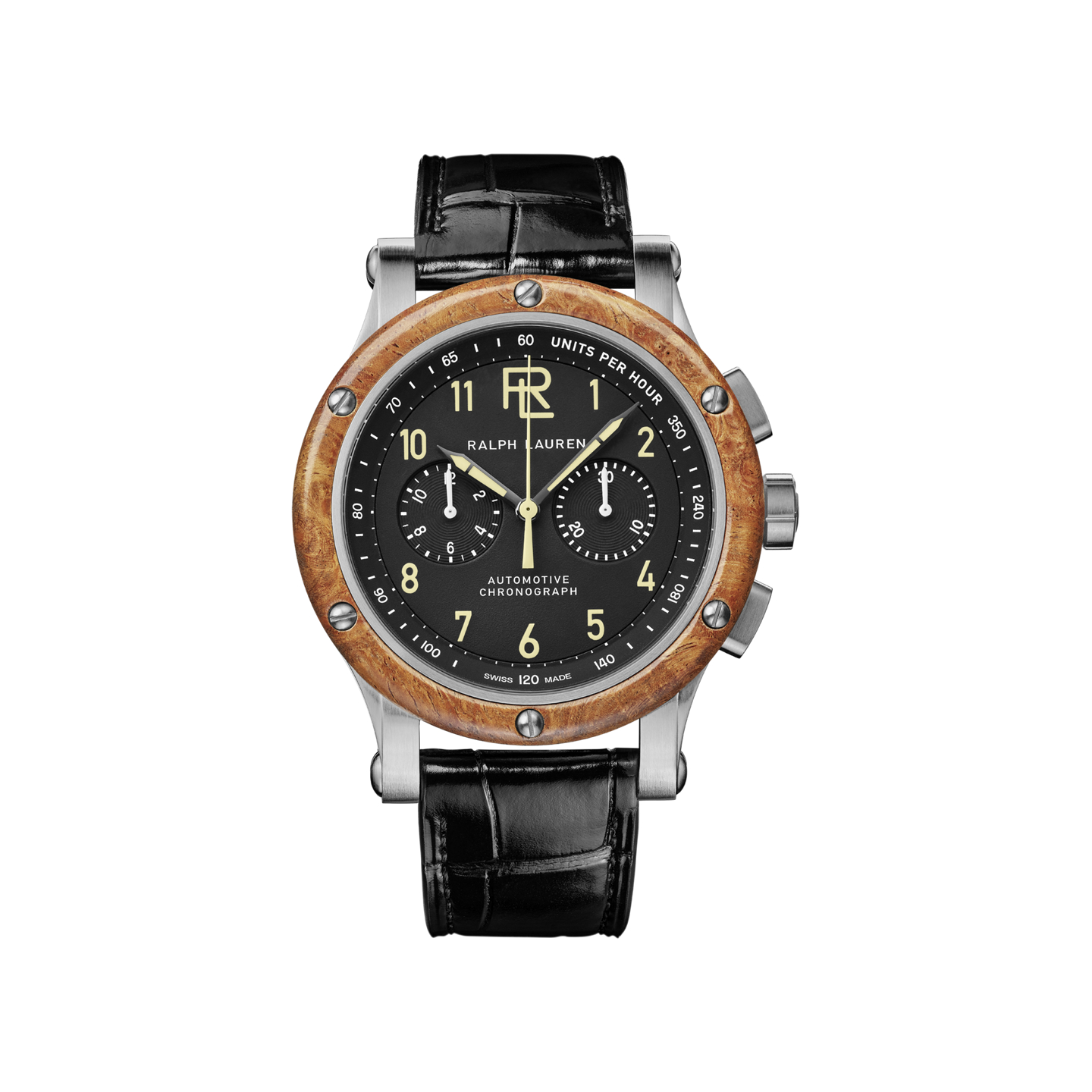 Мужские часы Ralph Lauren 42 MM Chronograph Steel Wood Bezel Watch, цвет: Чёрный — фото 2