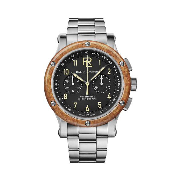 Black Dial W/Chrono 42 MM Chronograph Steel Wood Bezel Watch The Automotive Collection 1