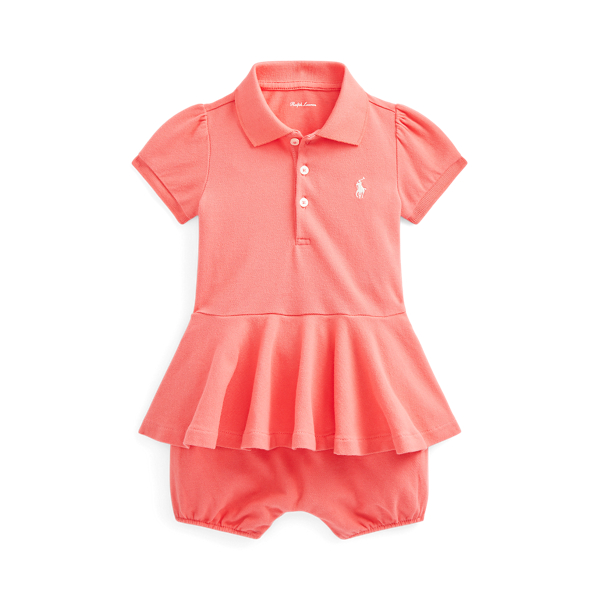 Stretch Mesh Peplum Polo Shortall