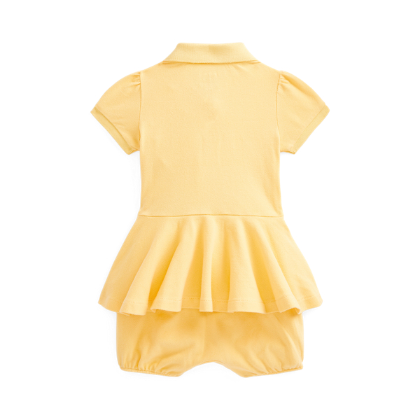 Beach Yellow Stretch Mesh Peplum Polo Shortall Baby Girl 2