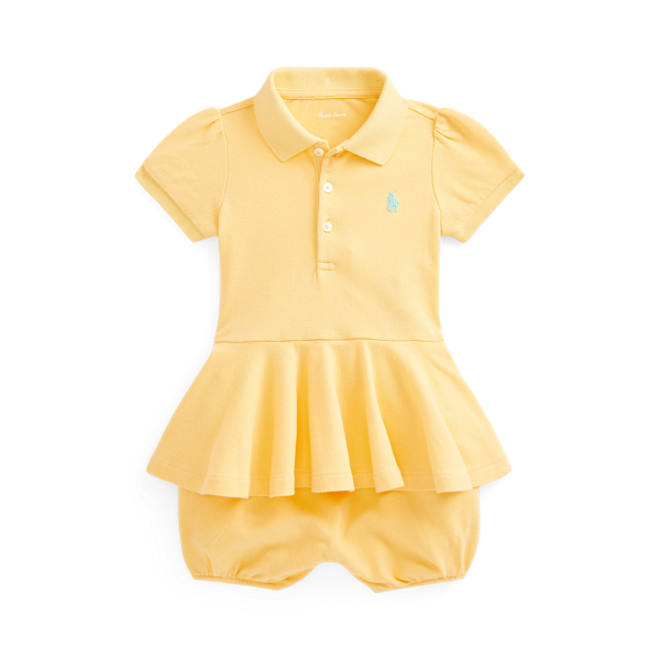 Beach Yellow Stretch Mesh Peplum Polo Shortall Baby Girl 1