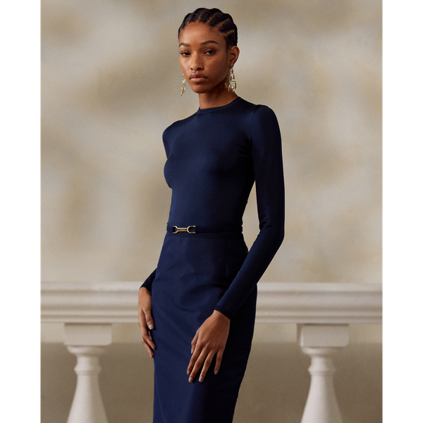 Deep Navy Nadeesha Knit-Faille Evening Gown Ralph Lauren Collection 4