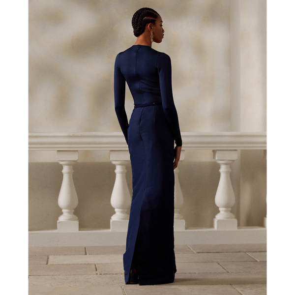 Deep Navy Nadeesha Knit-Faille Evening Gown Ralph Lauren Collection 5