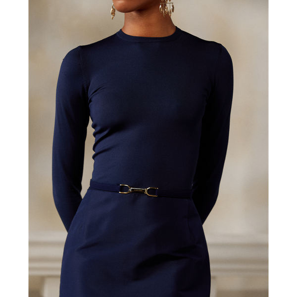 Deep Navy Nadeesha Knit-Faille Evening Gown Ralph Lauren Collection 6