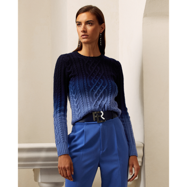 Blue Multi Ombr&eacute; Cable Cashmere Crewneck Sweater Ralph Lauren Collection 1