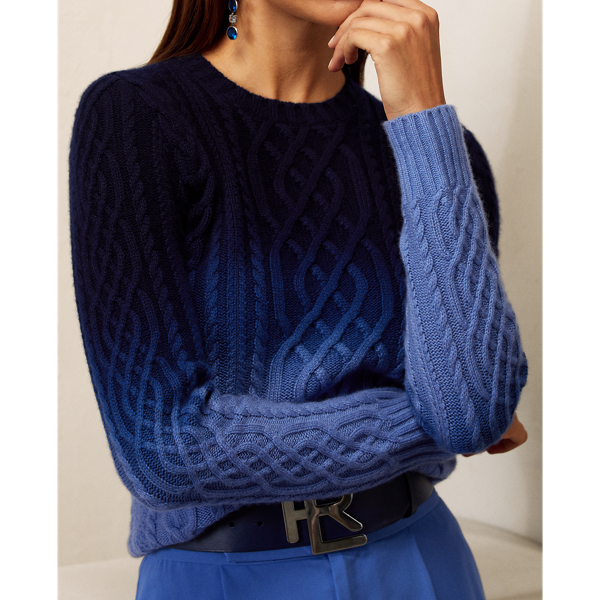 Blue Multi Ombr&eacute; Cable Cashmere Crewneck Sweater Ralph Lauren Collection 6