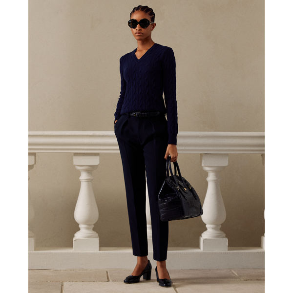 Lux Navy Cable-Knit Cashmere V-Neck Jumper Ralph Lauren Collection 4