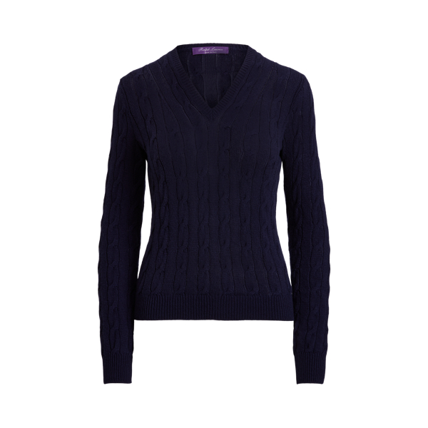 Lux Navy Cable-Knit Cashmere V-Neck Jumper Ralph Lauren Collection 2