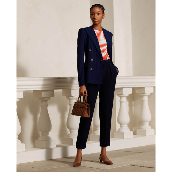 Maglietta girocollo a righe con taschino Ralph Lauren Collection in Arancione brillante/Bian 4