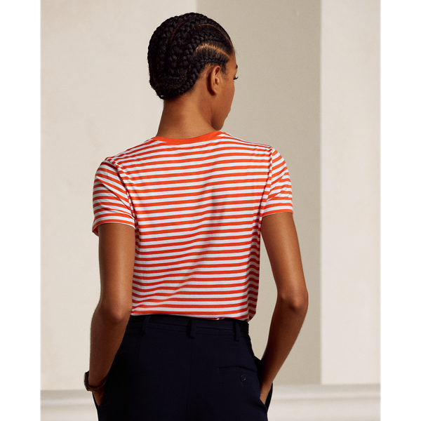 Maglietta girocollo a righe con taschino Ralph Lauren Collection in Arancione brillante/Bian 5