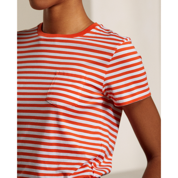Maglietta girocollo a righe con taschino Ralph Lauren Collection in Arancione brillante/Bian 6