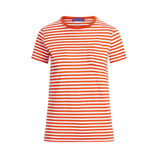 Maglietta girocollo a righe con taschino Ralph Lauren Collection in Arancione brillante/Bian 2
