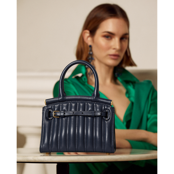Mini doorgestikte kalfsleren RL50 tas Ralph Lauren Collection in Marine navy 7