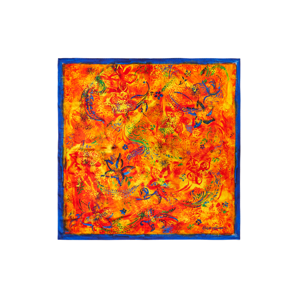 Orange Multi Painterly Silk Large Square Scarf Ralph Lauren Collection 2