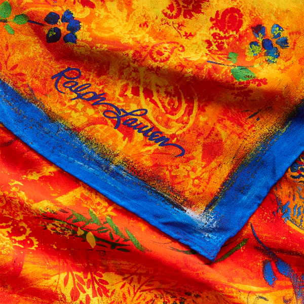 Orange Multi Painterly Silk Large Square Scarf Ralph Lauren Collection 3