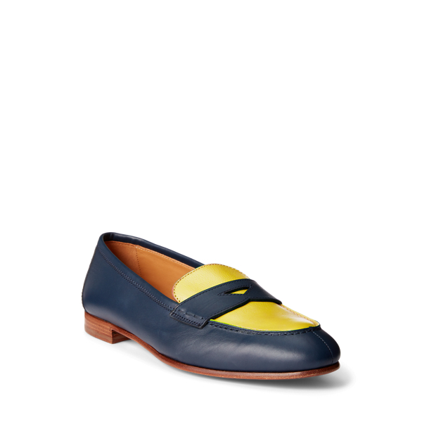 Mocassini Halle in vitello Ralph Lauren Collection in Blu navy marino/Giallo 2