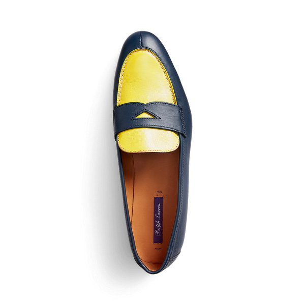 Mocassini Halle in vitello Ralph Lauren Collection in Blu navy marino/Giallo 4