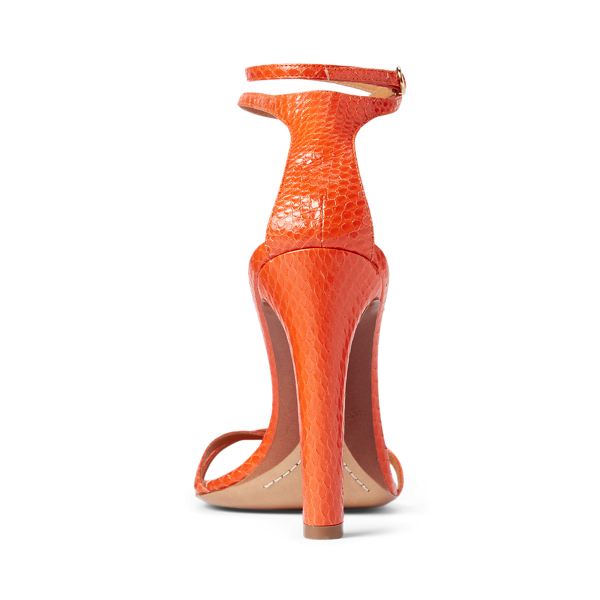 Sand&aacute;lia de pele de cobra ayers Ardelisa Ralph Lauren Collection em Bright Orange 3