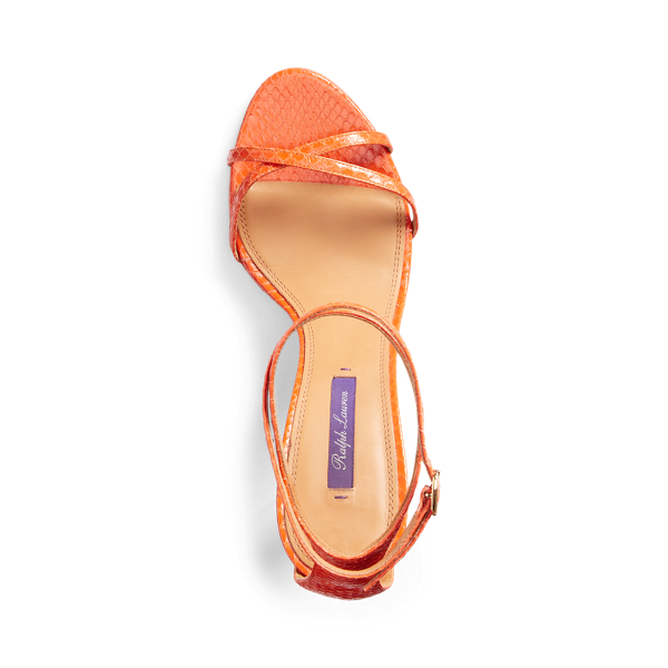 Sand&aacute;lia de pele de cobra ayers Ardelisa Ralph Lauren Collection em Bright Orange 4