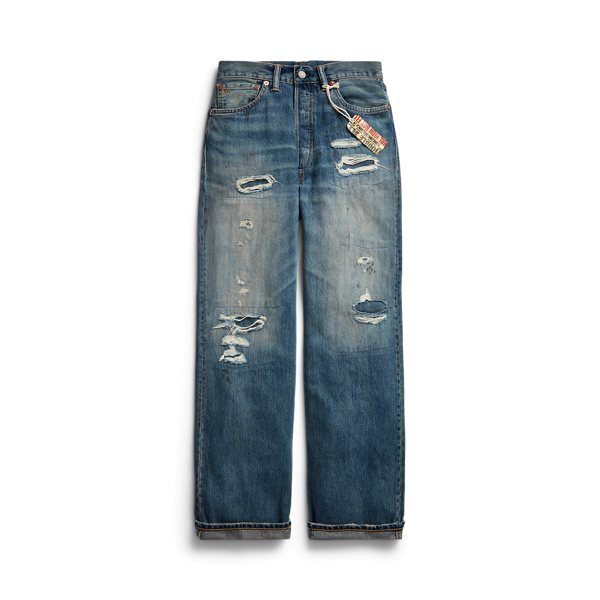 Jean boyfriend taille haute rapi&eacute;c&eacute; main