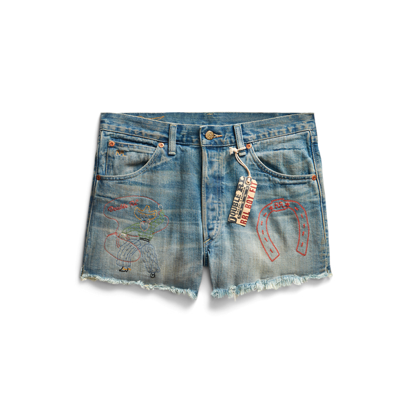 Embroidered Cutoff Denim Short