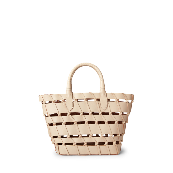 Cream Leather Large Open Basket-Weave Tote Polo Ralph Lauren 4