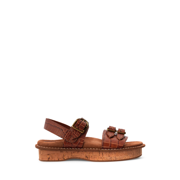 Croc-Embossed Buckled Platform Sandal Polo Ralph Lauren 1