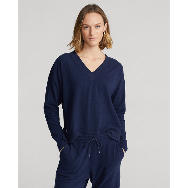 Refined Navy Jersey V-Neck Pullover RLX 1
