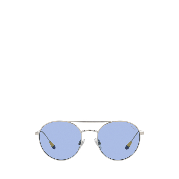 Shiny Silver Retro Round Metal Sunglasses Polo Ralph Lauren 2