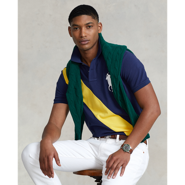 Newport Navy Multi Custom Slim Fit Big Pony Mesh Polo Shirt Polo Ralph Lauren 1