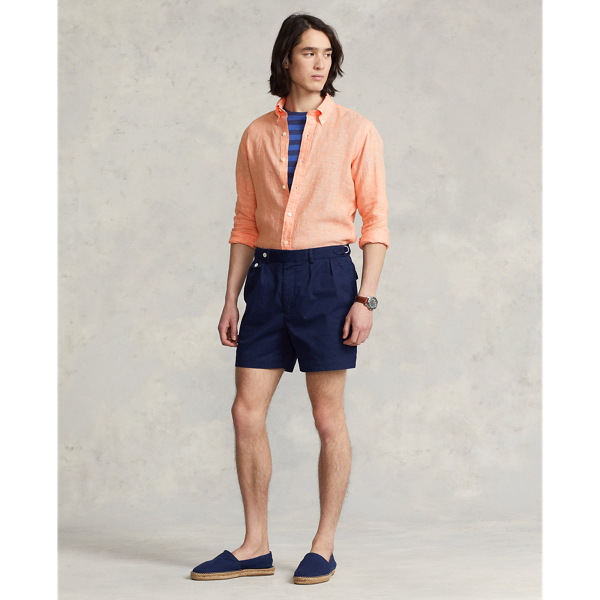 Light Orange/White Custom Fit Linen Chambray Shirt Polo Ralph Lauren 4