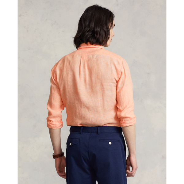 Light Orange/White Custom Fit Linen Chambray Shirt Polo Ralph Lauren 5